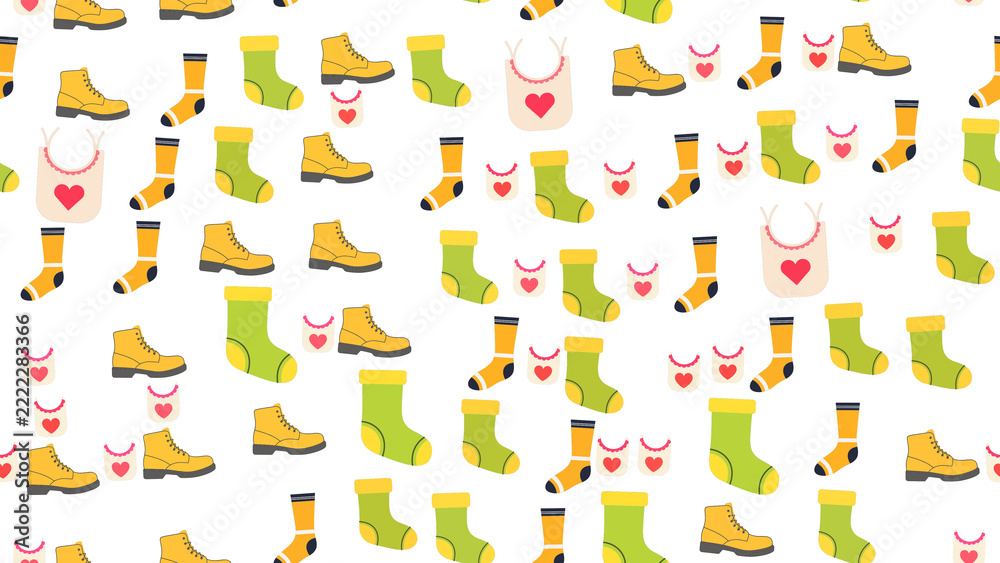Obraz premium Baby boots, socks, and bibs pattern