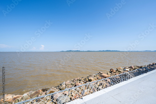 Coastal scenery along the East Embankment of Yakou Village, Zhongshan City, China.