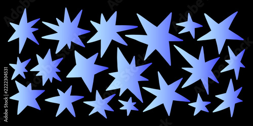 Vector set of irregular blue gradient starbursts in varied shapes. Baby stars for posters, stickers, comic graphics, highlights, and energetic decoration. Gradient sparkle stars icons.