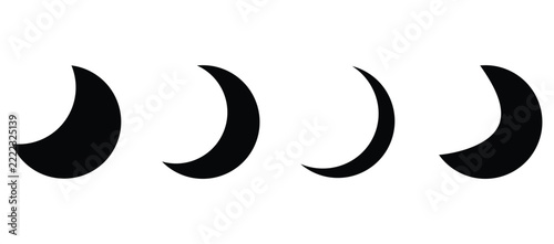  Minimal Crescent Moon Phase Symbol Set in Monochrome Style for Astronomy, Lunar Calendars, and Celestial Design Projects
