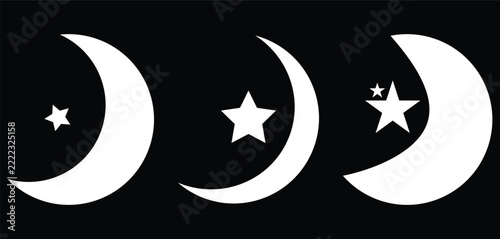Elegant Crescent Moon and Star Silhouette Collection with Classic Black and White Shapes for Religious and Seasonal Graphics