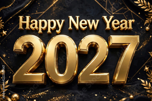 Ai Generated Illustration Of Happy New Year 2027 Golden Luxury Numbers Celebration