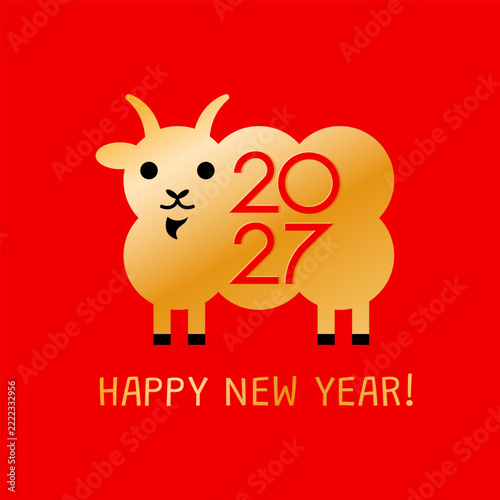 Vector red typographic poster featuring the Chinese zodiac Goat or sheep. Lunar New Year 2027 decoration.