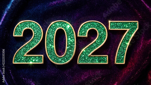 New year glitter numerals with metallic outline on luxury velvet fabric background for festive party invitation greeting card and celebration banner design