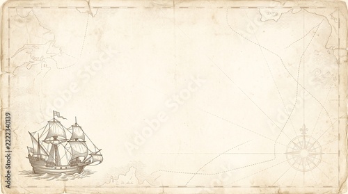 Aged beige parchment background with subtle sepia stains and faded cartographic details, ideal for vintage travel posters, adventure banners, and editorial designs.