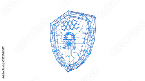 Futuristic Wireframe Shield Protection Left Angle On Solid White Background
