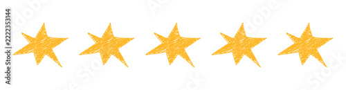 Abstract chalk simple 5 star elements. Scrapbook vector yellow icons.