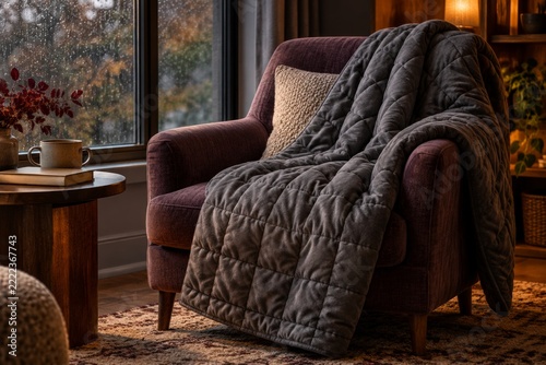 Weighted Blanket on an Empty Reading Chair