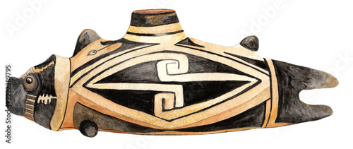 Fotografie Prehistoric Anasazi fish effigy bottle from North America, 1000 to 1500 AD