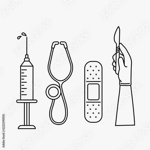 Medical set line art collage element