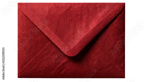 Textured red envelope with metallic sheen, isolated on transparent background