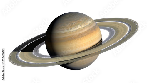 Saturn planet with prominent rings, isolated on transparent background