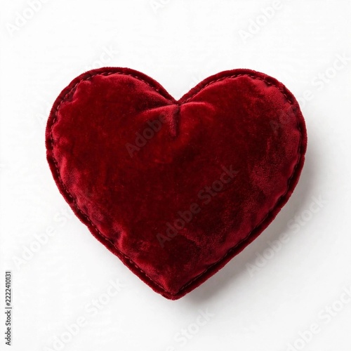 Red velvet heart shaped pillow isolated on white background for valentine's day