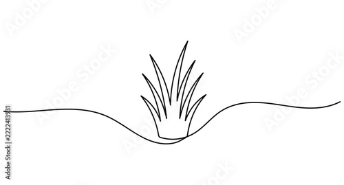 Grass continuous line art plant tuft minimalist design with editable stroke vector illustration