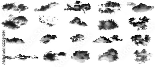 Collection of watercolor style cloud textures with shape