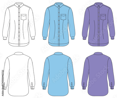 Men's Long Sleeve Dress Shirt Technical Fashion Design, Classic Men's Button Up Shirt Front and Back View, Professional Men's Formal Shirt Apparel Design Template