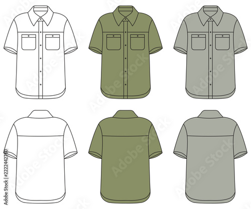 Men's Long Sleeve Dress Shirt Technical Fashion Design, Classic Men's Button Up Shirt Front and Back View, Professional Men's Formal Shirt Apparel Design Template