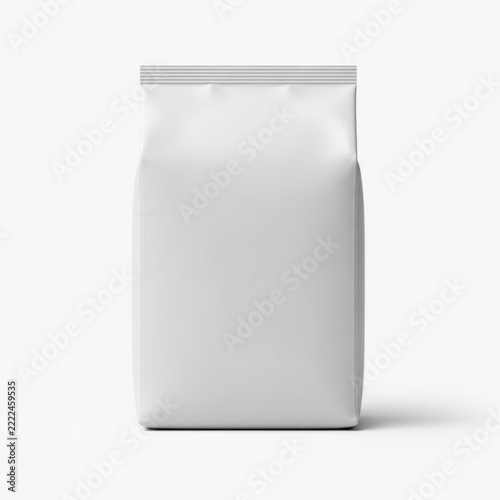 Standing white paper bag with sealed top against plain background