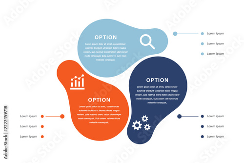 Three option abstract blob infographic concept with overlapping colorful shapes and business icons for workflow templates
