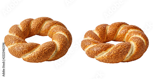 Two turkish simit bread rings isolated on transparent background