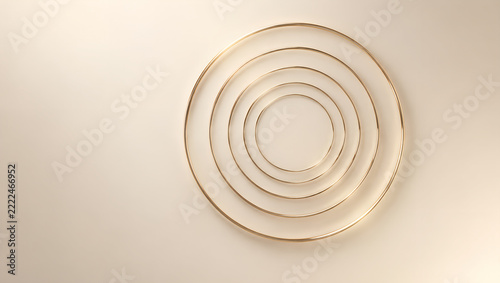 A modern gold circular wall art piece on a beige background on transparent background