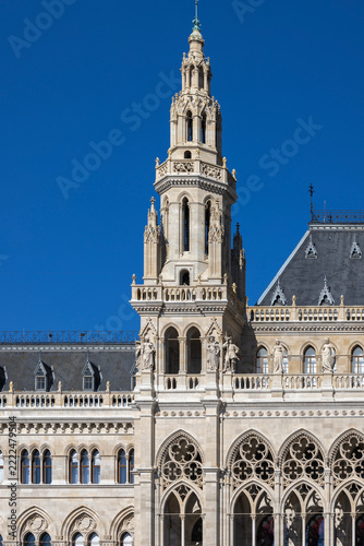 Photography Gothic facade of Vienna City Hall, located on the Rathausplatz, Vienna, Austria