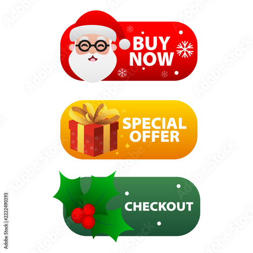 Christmas shopping button set. vector illustration