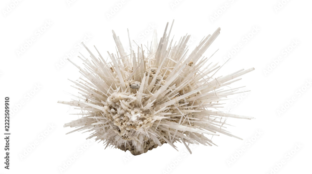 Fototapeta premium White sea urchin with long spines on a transparent background