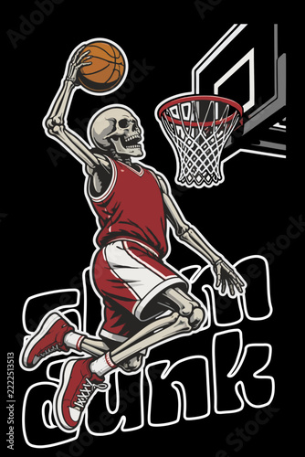A logo mascot of Skull play basket ball slam dunk sticker vector illustrator 