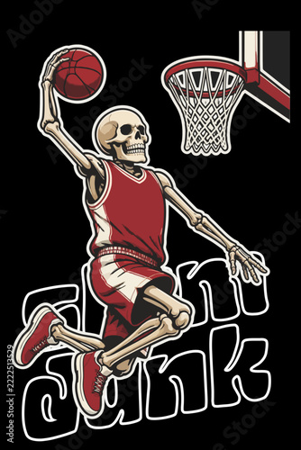 A logo mascot of Skull play basket ball slam dunk sticker vector illustrator 