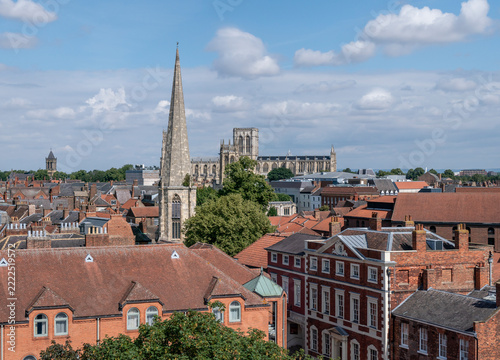 york minster the tower of st michael le belfry the spire of st mary castlegate fairfax house and the city skyline from cliffords tower north yorkshire england sunny day no people