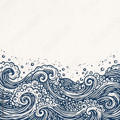 Bubbling wave patterns with foam and swirls on textured background  