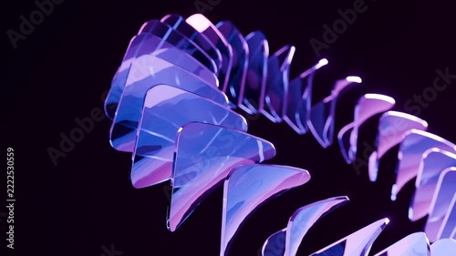 Futuristic abstract crystal curved optical glass arch seamless loop 3D animation. 4K video 3D render transparent purple lenses pulsating motion graphics. Abstract geometric iridescent neon animation
