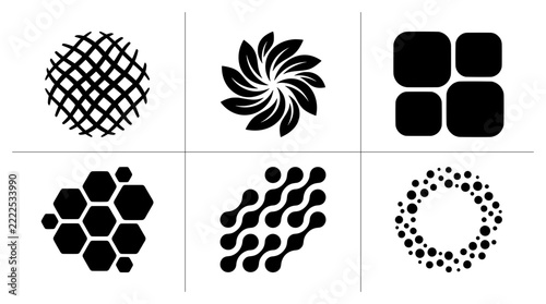 Geometric shapes set with circles, hexagons, squares and abstract forms for design