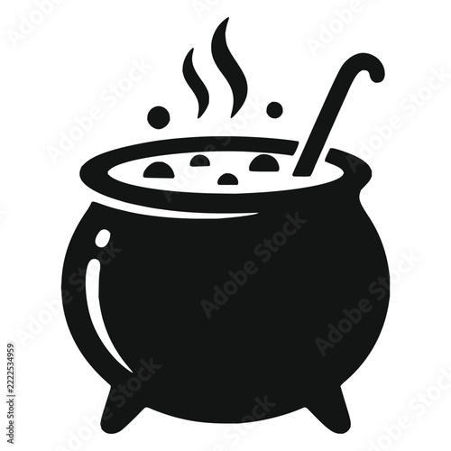 Witch Cauldron with Ladle and Steam Vector Icon