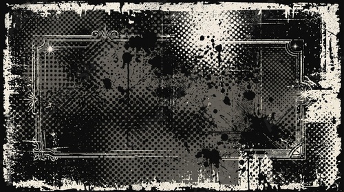 Grunge vector background with distress texture, black and white halftone frame illustration, dark gothic poster design element