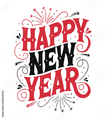 Happy New Year Typography Unique T-Shirt Design