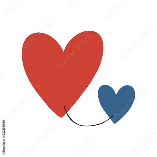 Two connected hearts concept of love bond and relationship connection