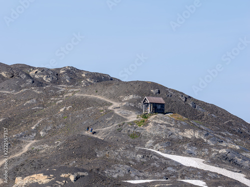 Two Hikers In Remote Backcountry Shelter on the Harding Icefield Trail