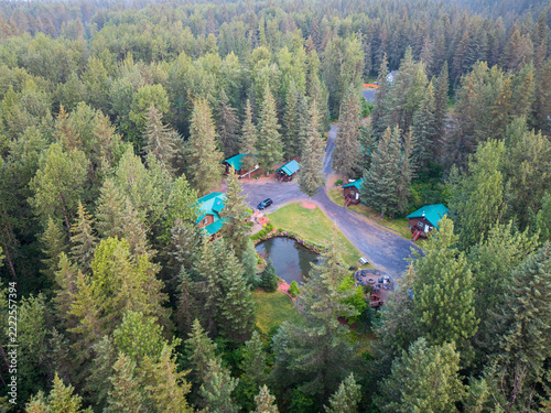 Colorful Wilderness Cabins Nestled in Alaska’s Forest