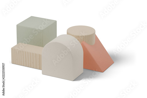 Wooden toy blocks in painted sage, clay and natural birch