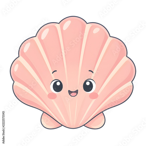 Cute Pink Scallop Seashell Cartoon Illustration