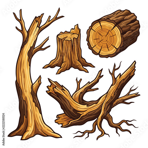 Tree and Wood Log Elements Set