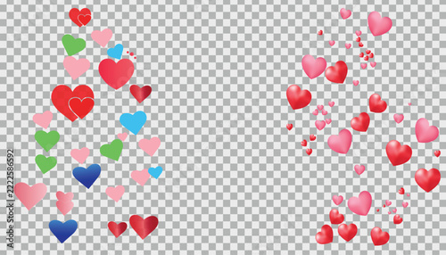 Colorful floating heart on a clean transparent background set
