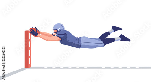 American Football Player Diving for Touchdown Illustration Vector Art Dynamic Sport Action Scene with Athlete Holding Ball and Reaching Orange Pylon.