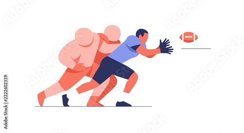 Dynamic American Football Action Vector Illustration Showing Player Catching Ball During Intense Match Competition Flat Minimalist Graphic Design
