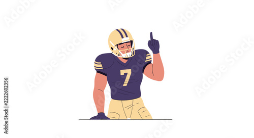American Football Player Illustration Vector Athlete in Uniform Number Seven Celebrating Victory Pointing Up Graphic Sports Character Design Art