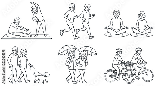 Elderly people engage in active lifestyle activities for health and wellness.