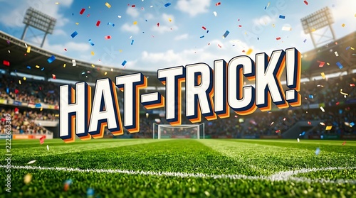 Soccer player scores hat trick in packed stadium with confetti