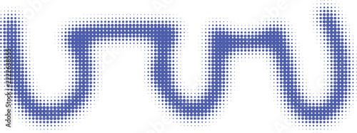 Abstract blue wavy line element made of halftone dot pattern